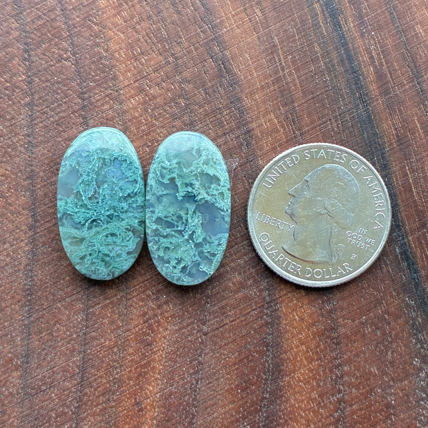 Moss Agate - Cabochon Pair - Oval - Teardrop