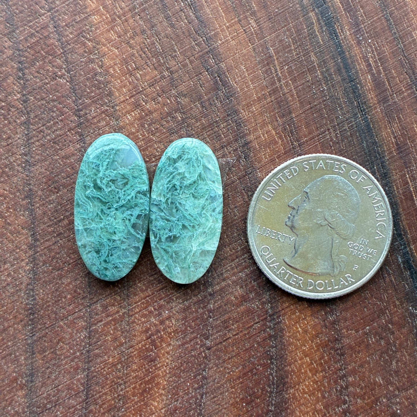 Moss Agate - Cabochon Pair - Oval - Teardrop
