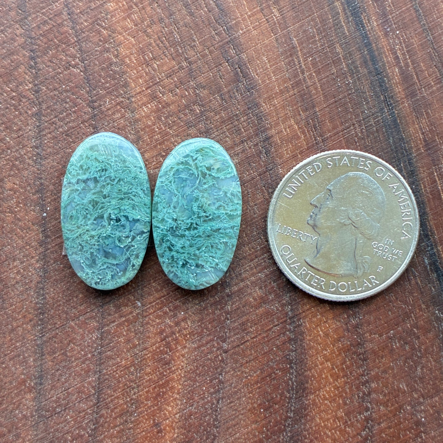 Moss Agate - Cabochon Pair - Oval - Teardrop