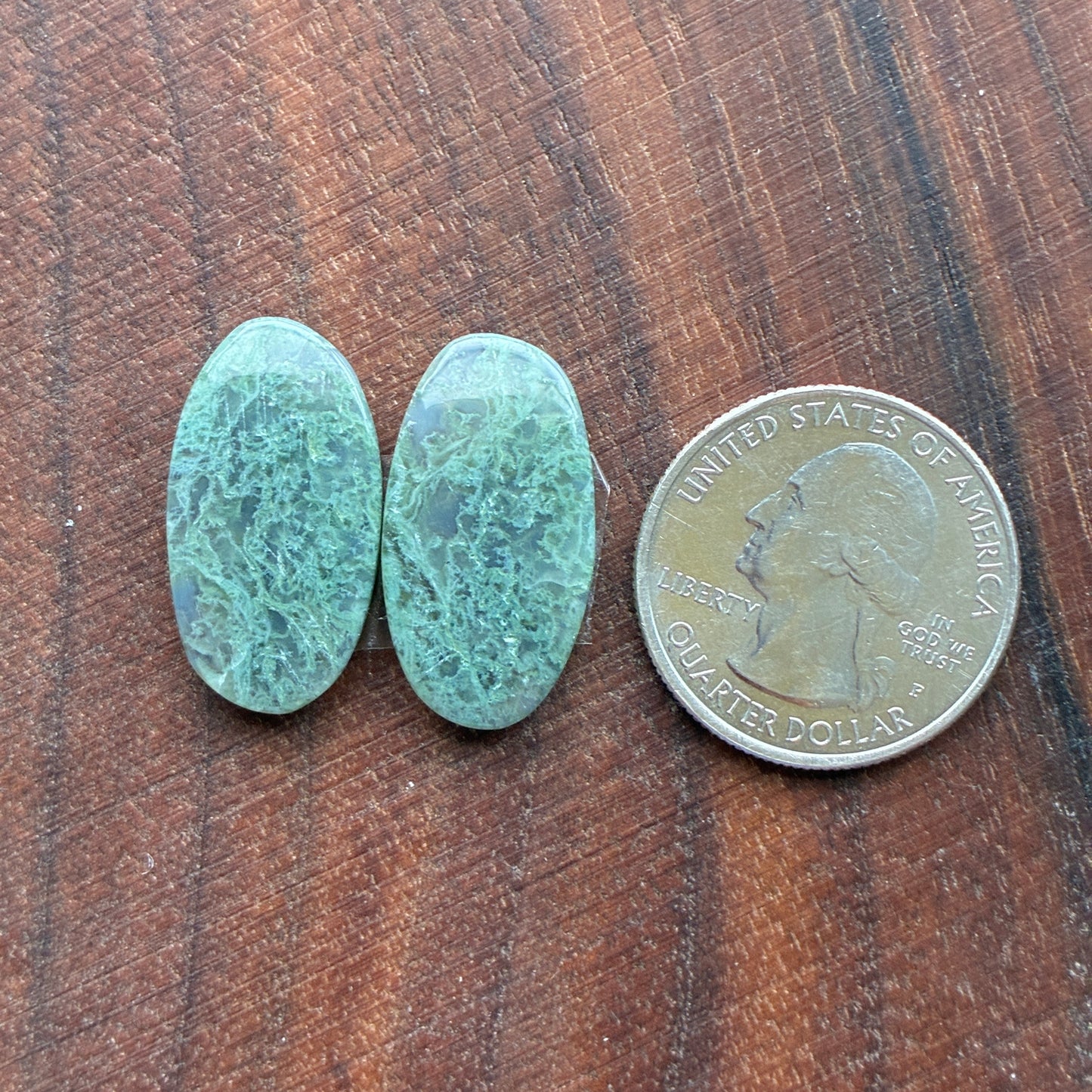 Moss Agate - Cabochon Pair - Oval - Teardrop