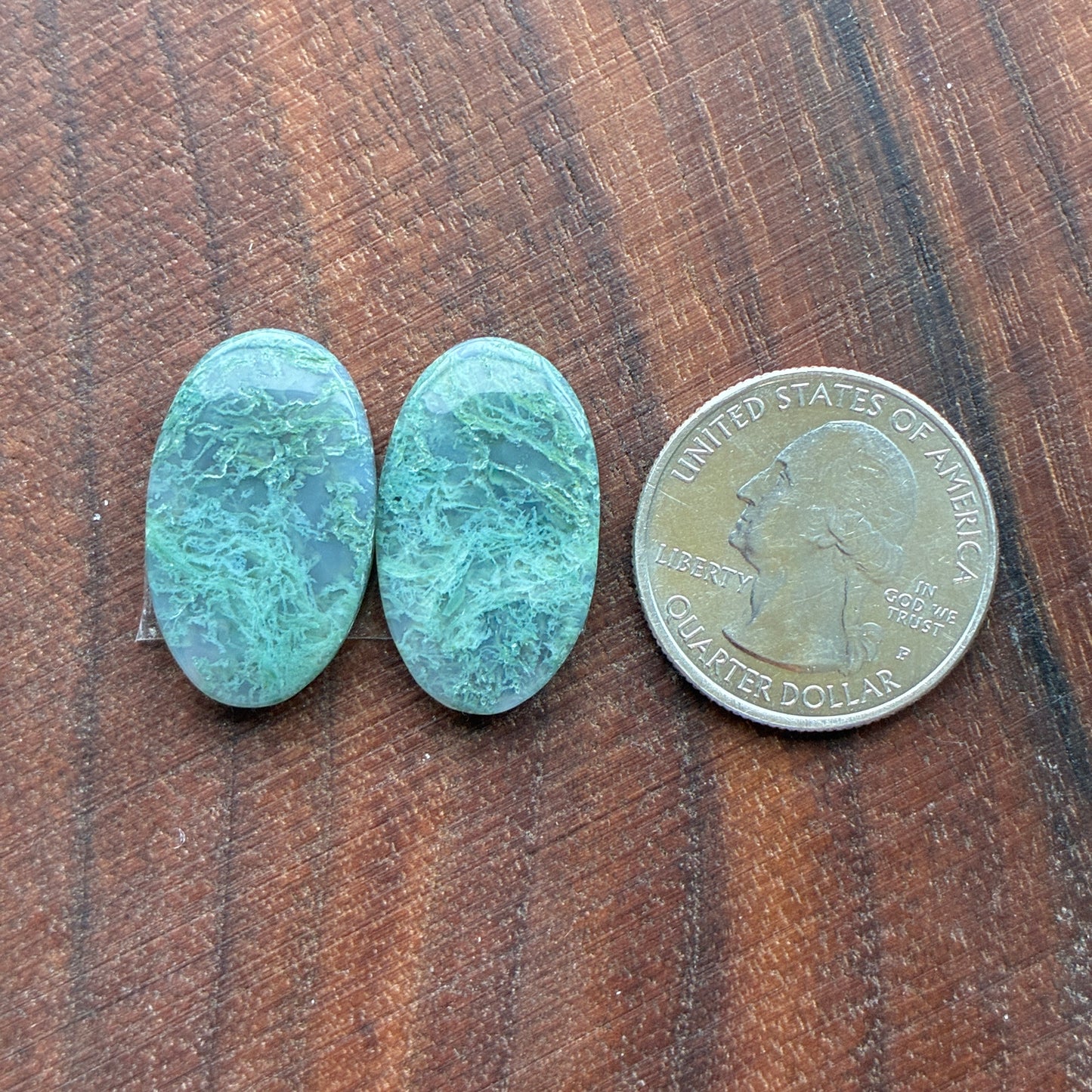 Moss Agate - Cabochon Pair - Oval - Teardrop