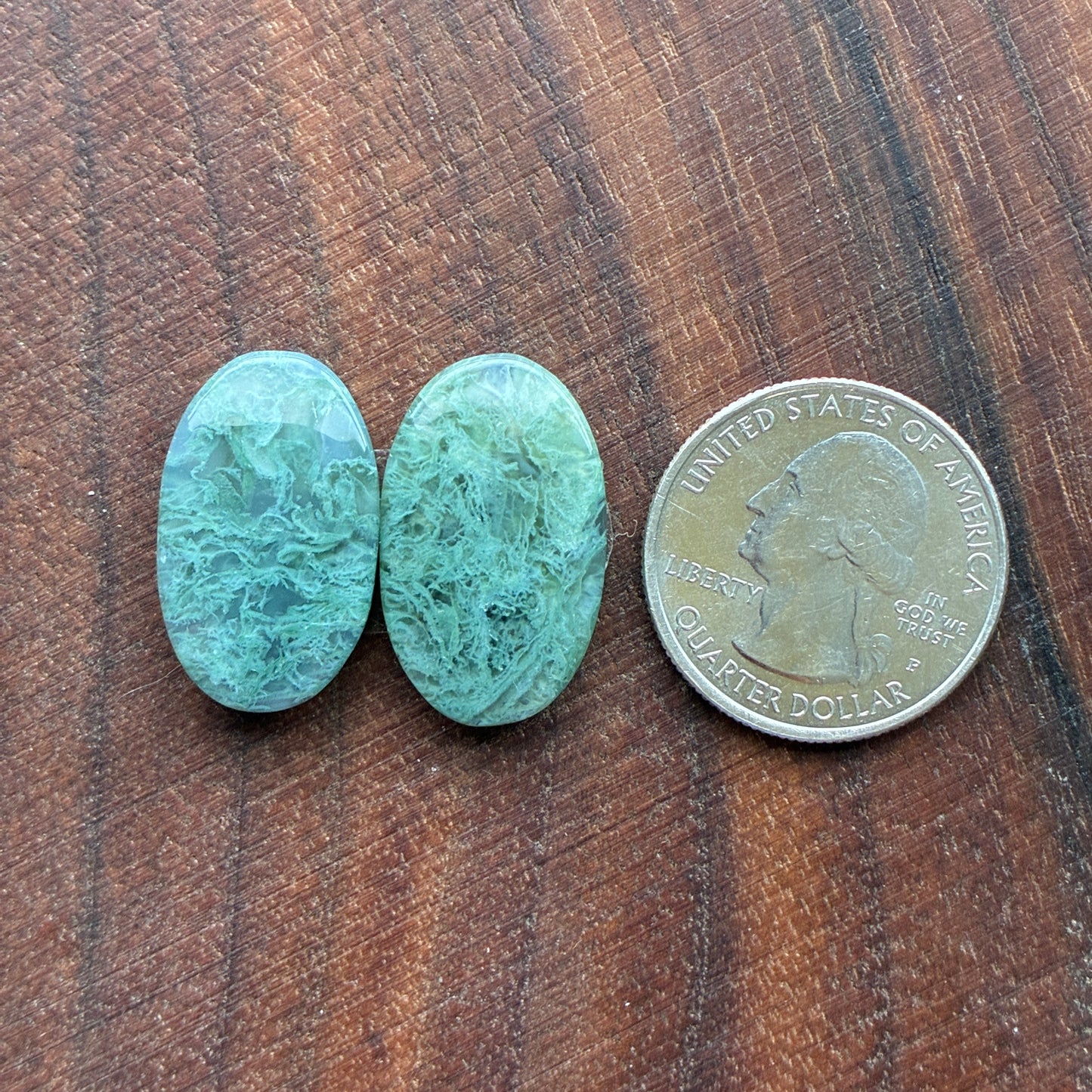 Moss Agate - Cabochon Pair - Oval - Teardrop