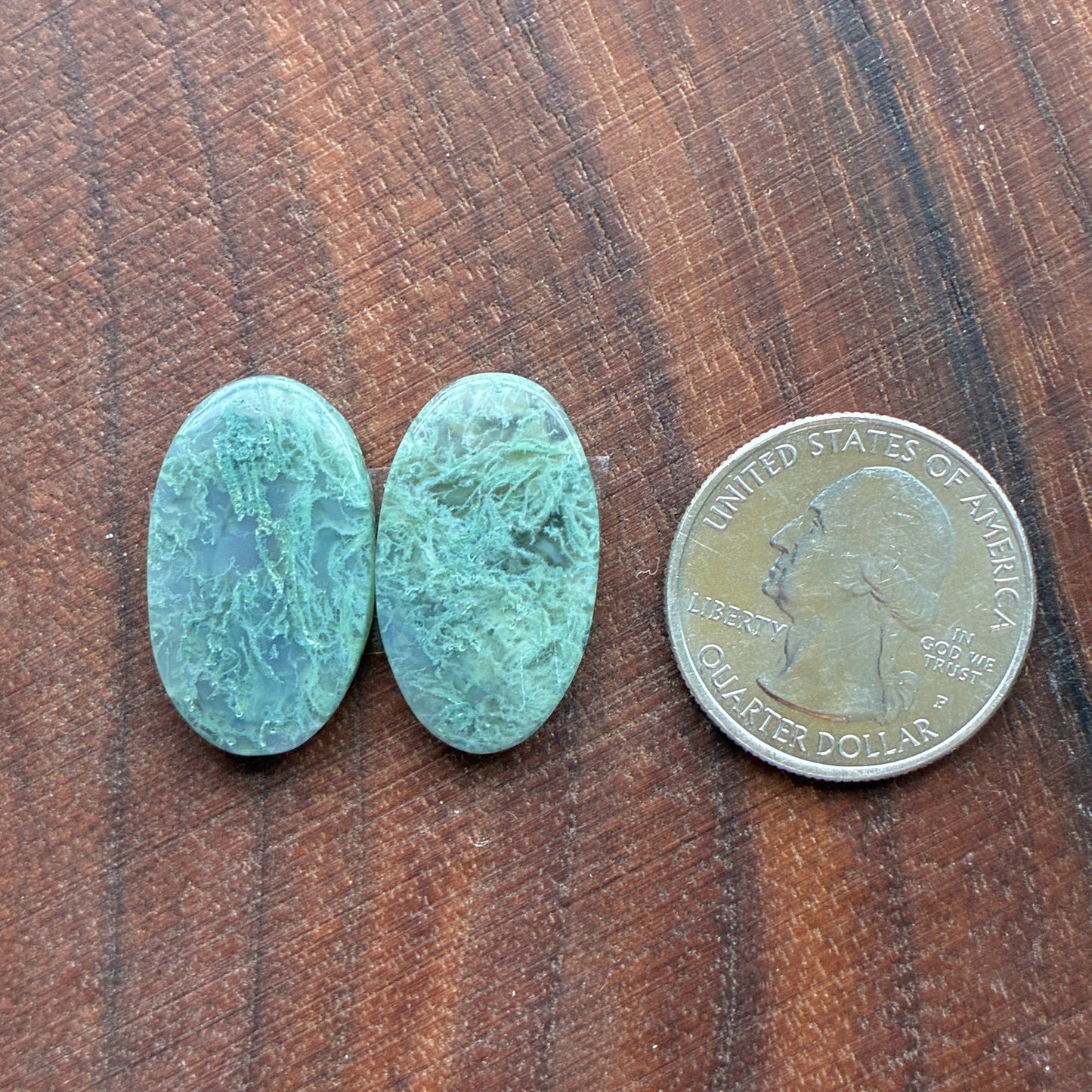 Moss Agate - Cabochon Pair - Oval - Teardrop