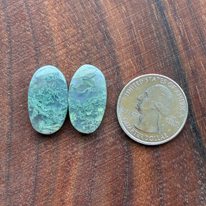Moss Agate - Cabochon Pair - Oval - Teardrop