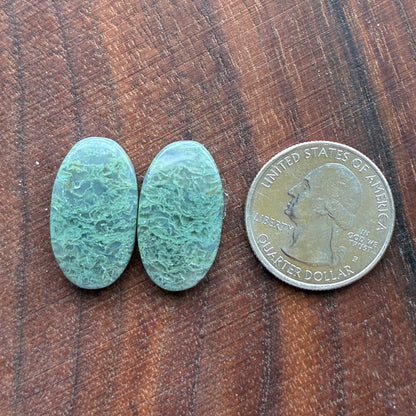 Moss Agate - Cabochon Pair - Oval - Teardrop