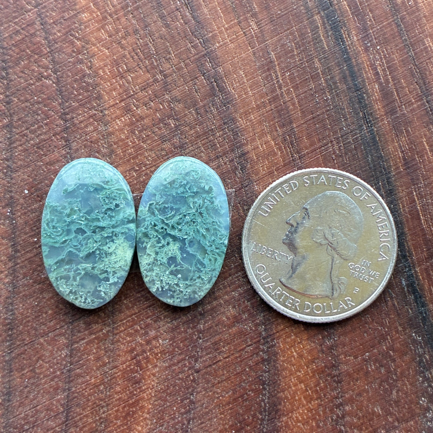 Moss Agate - Cabochon Pair - Oval - Teardrop