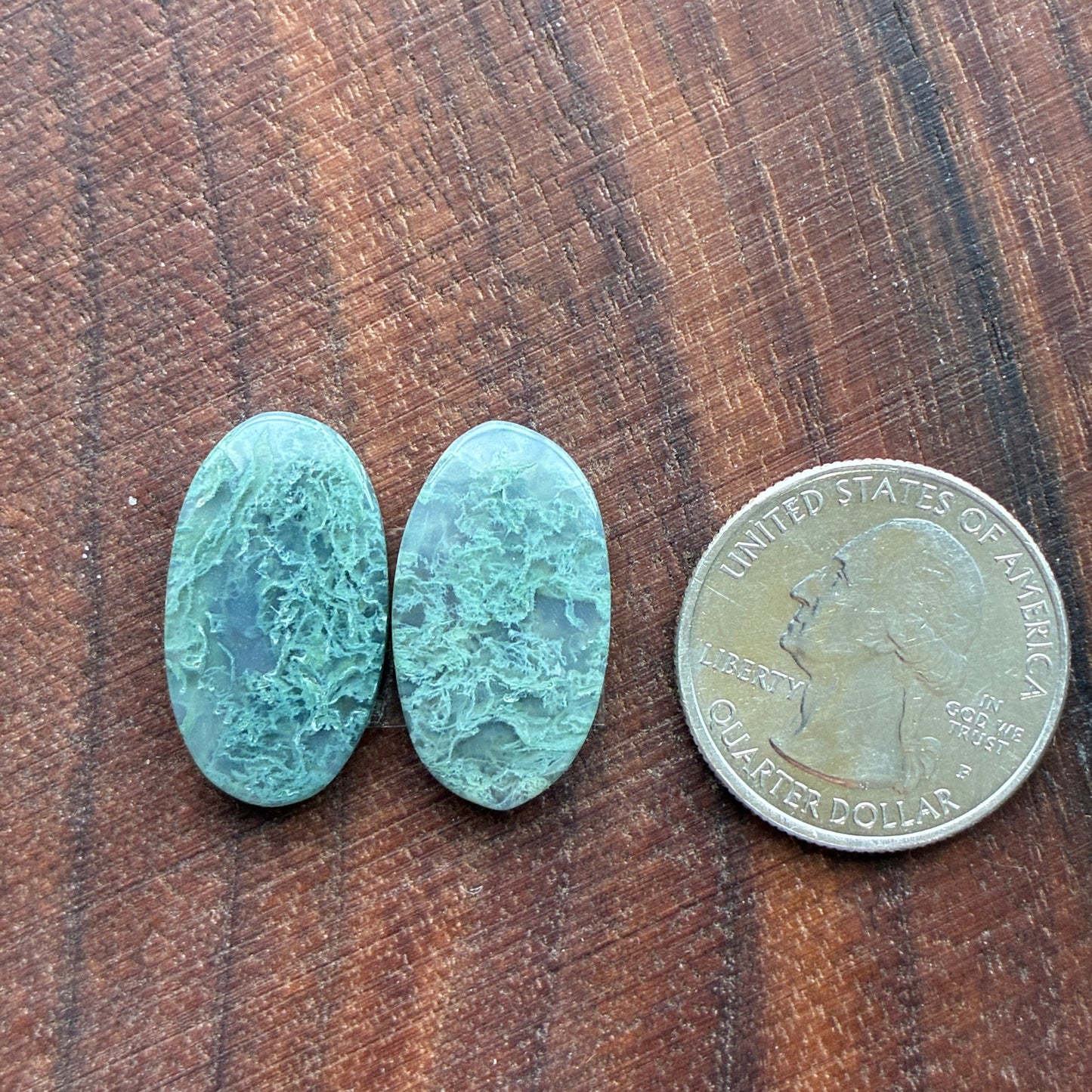 Moss Agate - Cabochon Pair - Oval - Teardrop