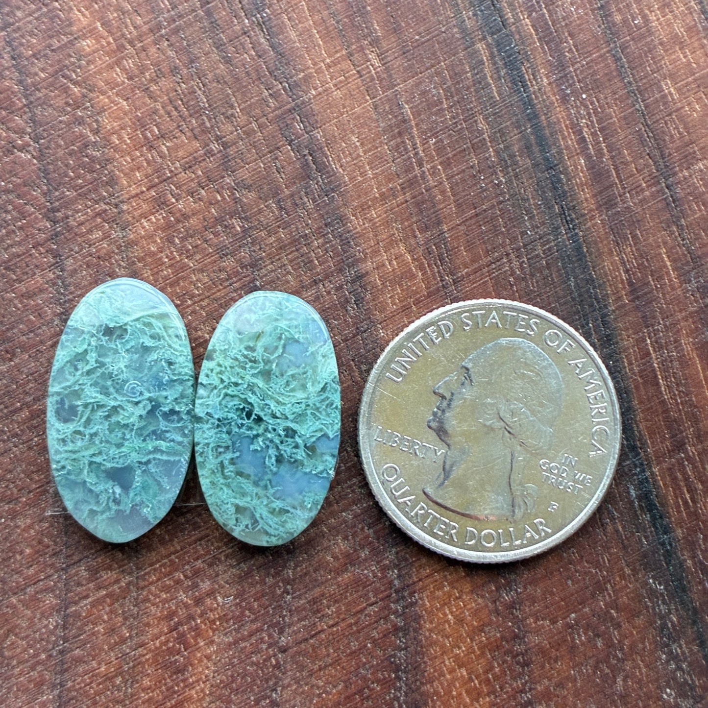 Moss Agate - Cabochon Pair - Oval - Teardrop