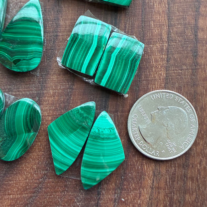 Malachite - Cabochon Pair - Oval - Teardrop - Square - Round