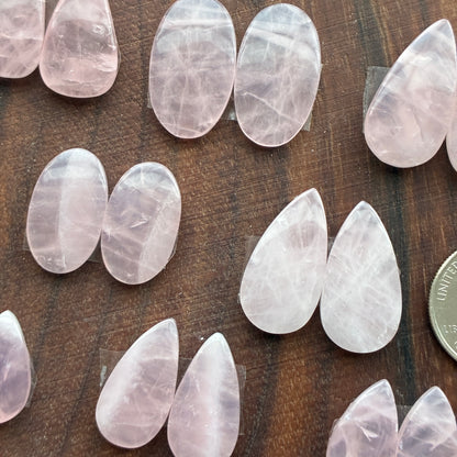 Rose Quartz - Cabochon Pair - Teardrop - Oval