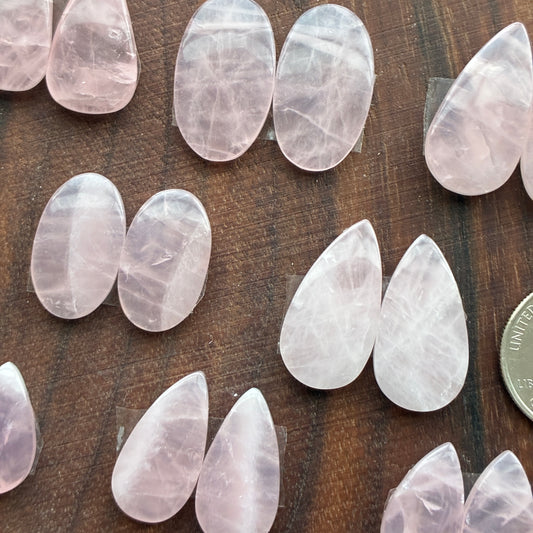 Rose Quartz - Cabochon Pair - Teardrop - Oval