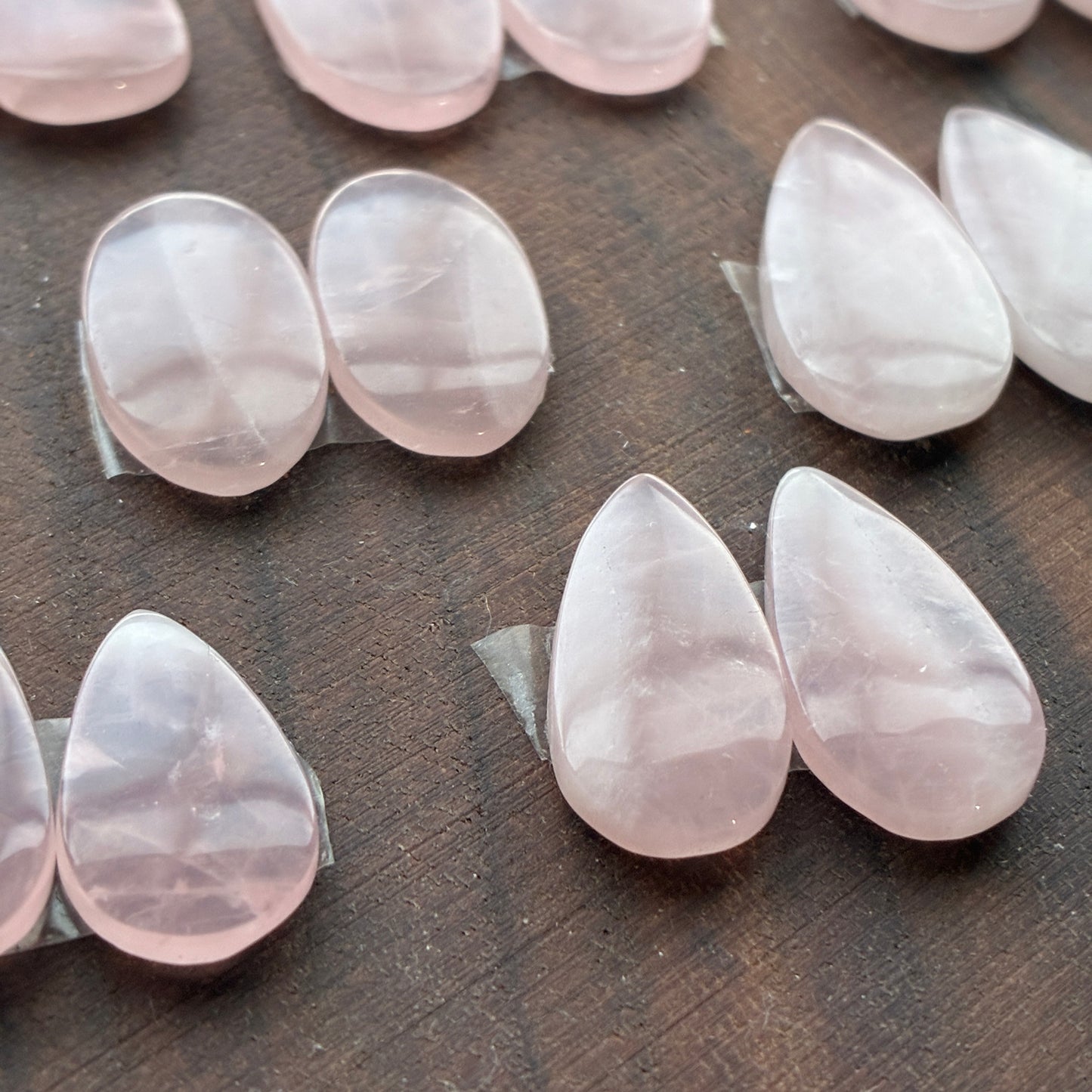 Rose Quartz - Cabochon Pair - Teardrop - Oval