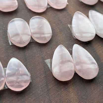 Rose Quartz - Cabochon Pair - Teardrop - Oval