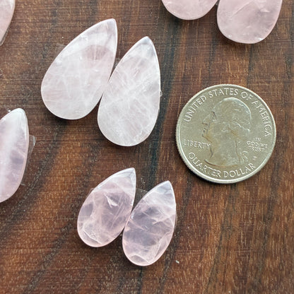 Rose Quartz - Cabochon Pair - Teardrop - Oval