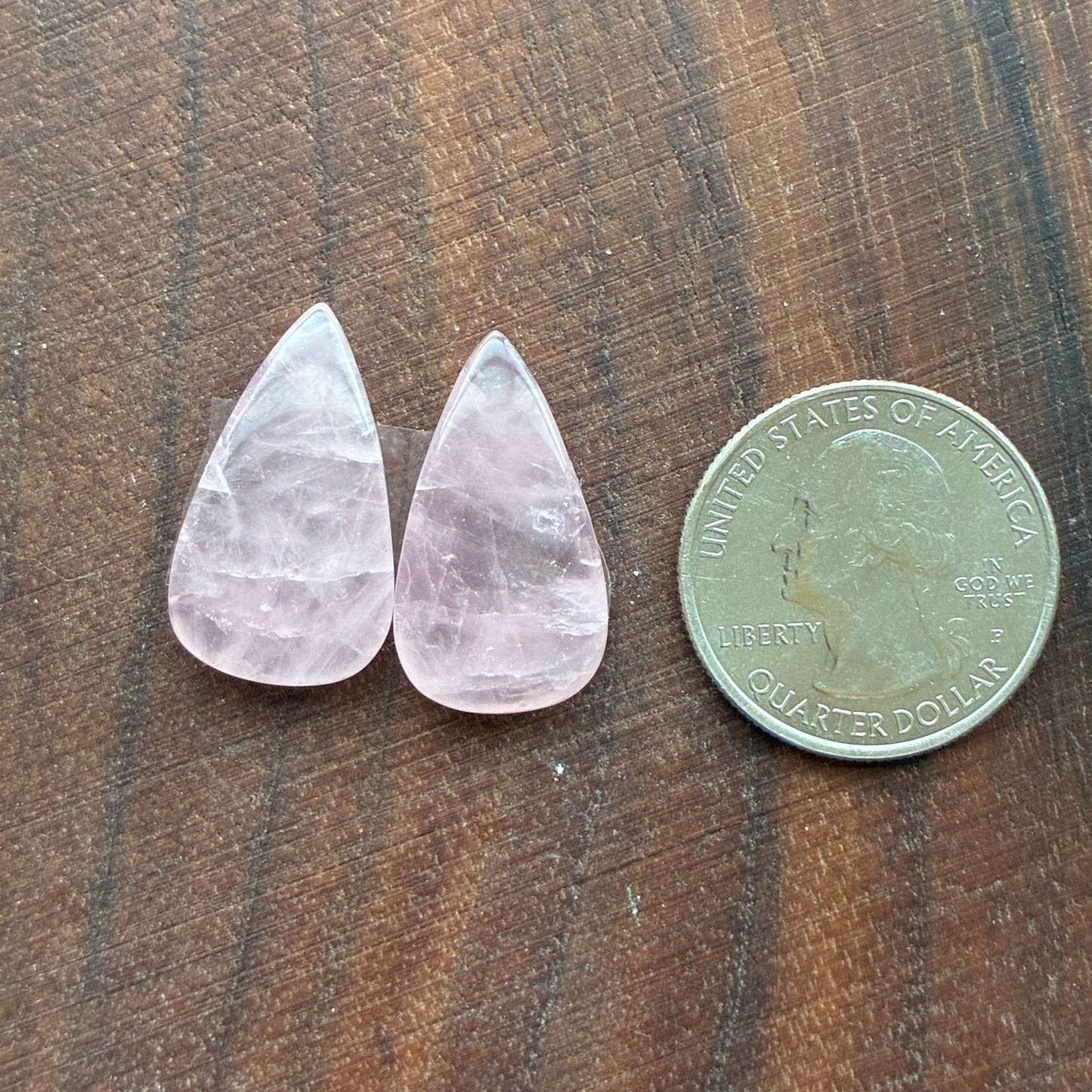 Rose Quartz - Cabochon Pair - Teardrop - Oval