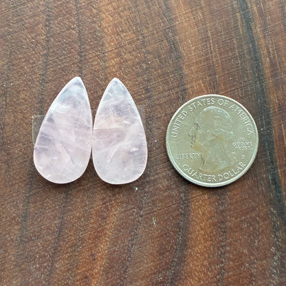 Rose Quartz - Cabochon Pair - Teardrop - Oval