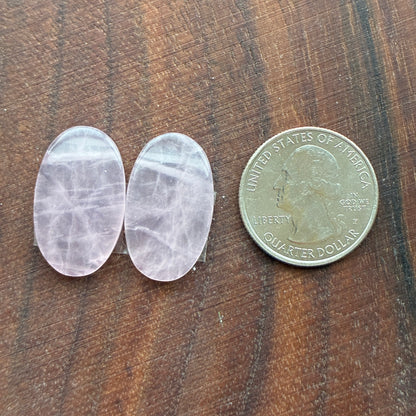 Rose Quartz - Cabochon Pair - Teardrop - Oval