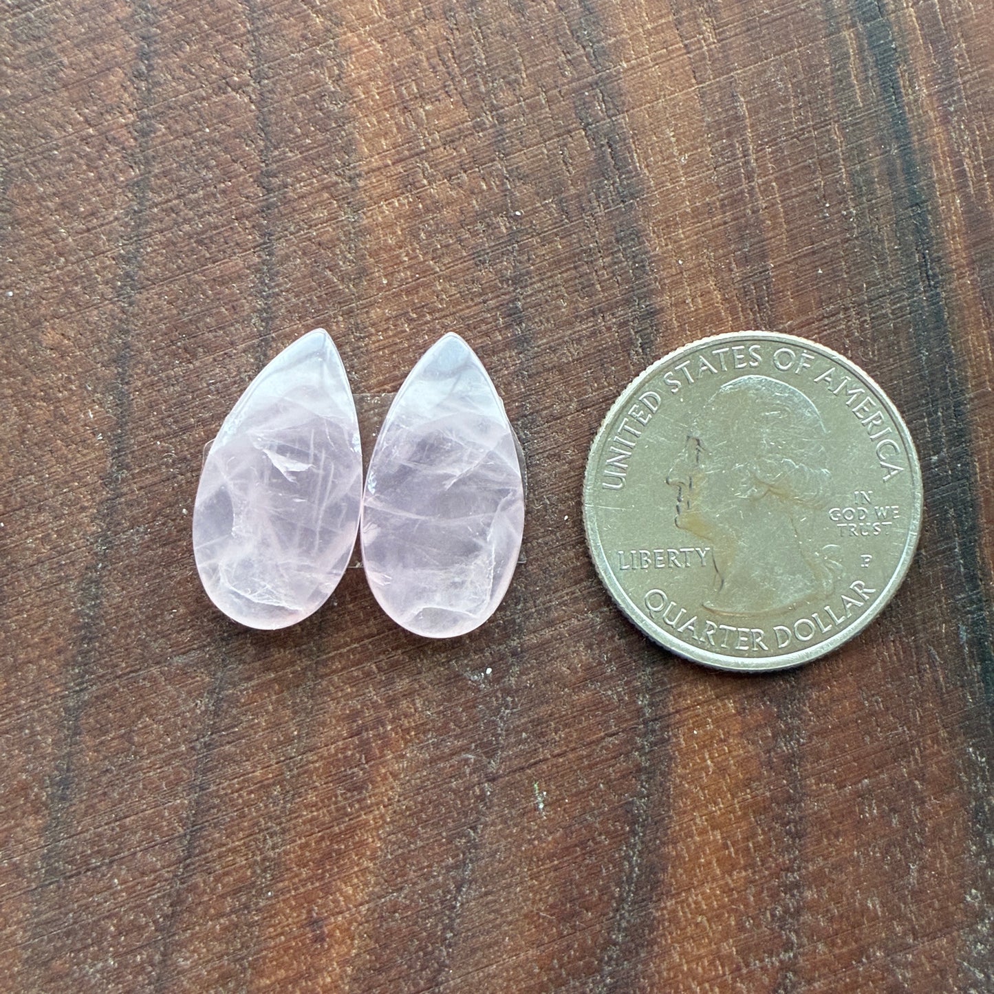 Rose Quartz - Cabochon Pair - Teardrop - Oval