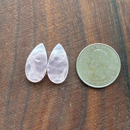 Rose Quartz - Cabochon Pair - Teardrop - Oval