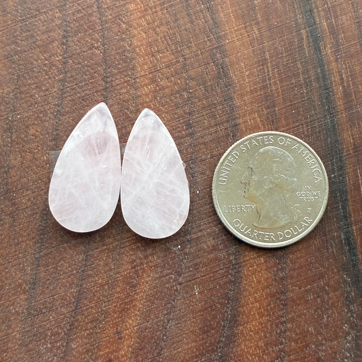 Rose Quartz - Cabochon Pair - Teardrop - Oval