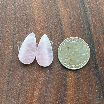 Rose Quartz - Cabochon Pair - Teardrop - Oval