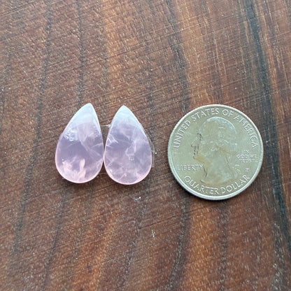 Rose Quartz - Cabochon Pair - Teardrop - Oval