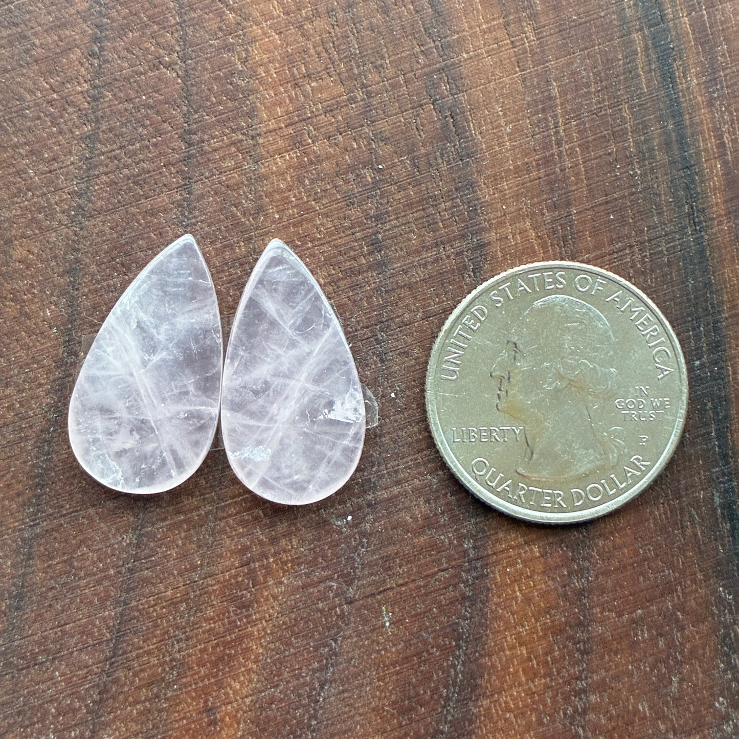 Rose Quartz - Cabochon Pair - Teardrop - Oval