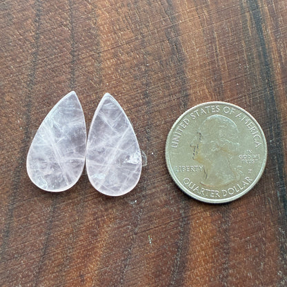 Rose Quartz - Cabochon Pair - Teardrop - Oval