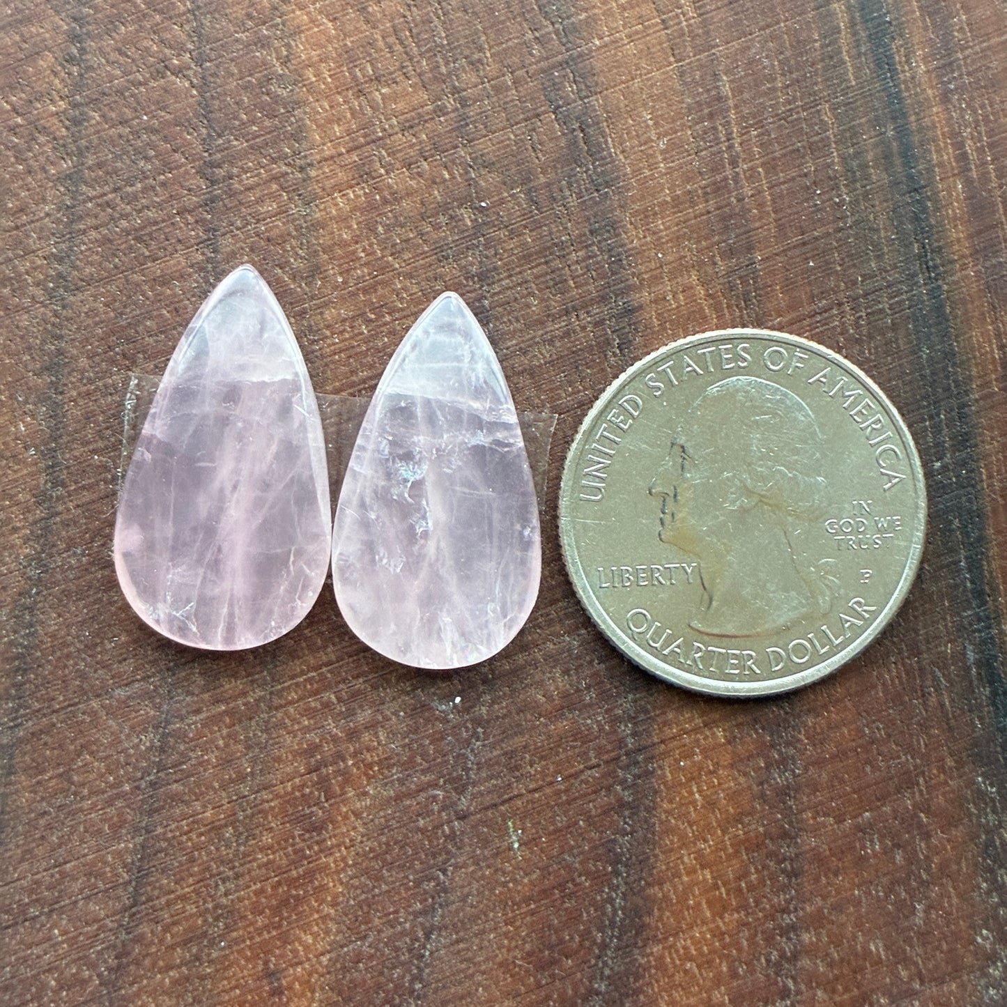 Rose Quartz - Cabochon Pair - Teardrop - Oval