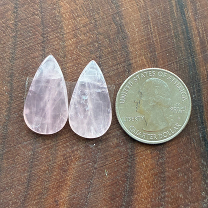 Rose Quartz - Cabochon Pair - Teardrop - Oval
