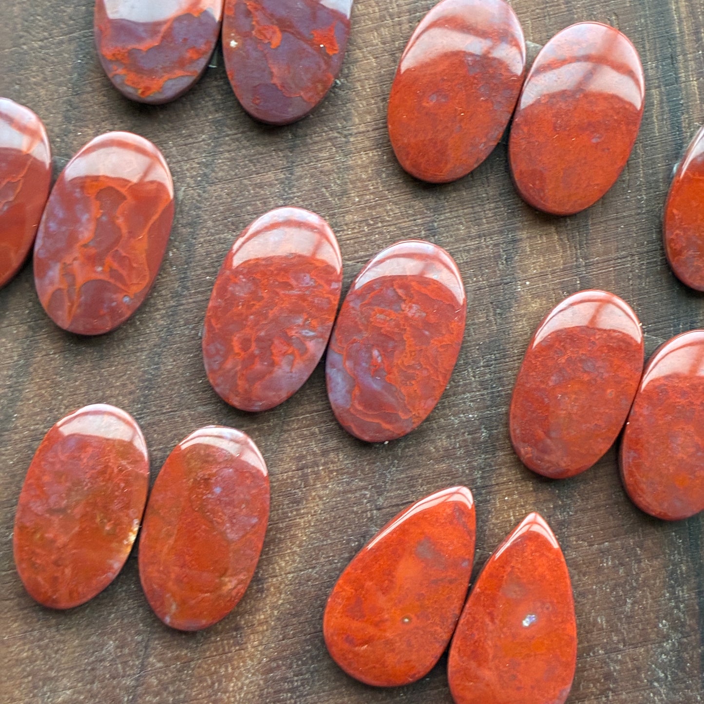 Red Agate - Cabochon Pair - Oval - Teardrop
