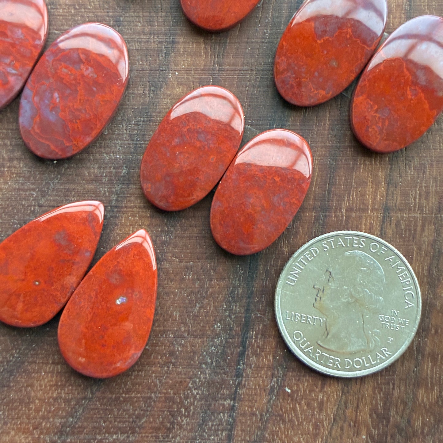 Red Agate - Cabochon Pair - Oval - Teardrop