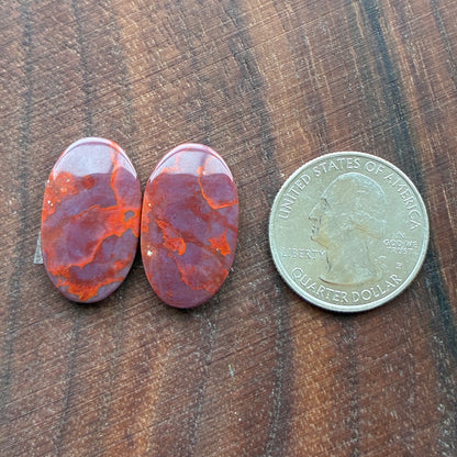 Red Agate - Cabochon Pair - Oval - Teardrop
