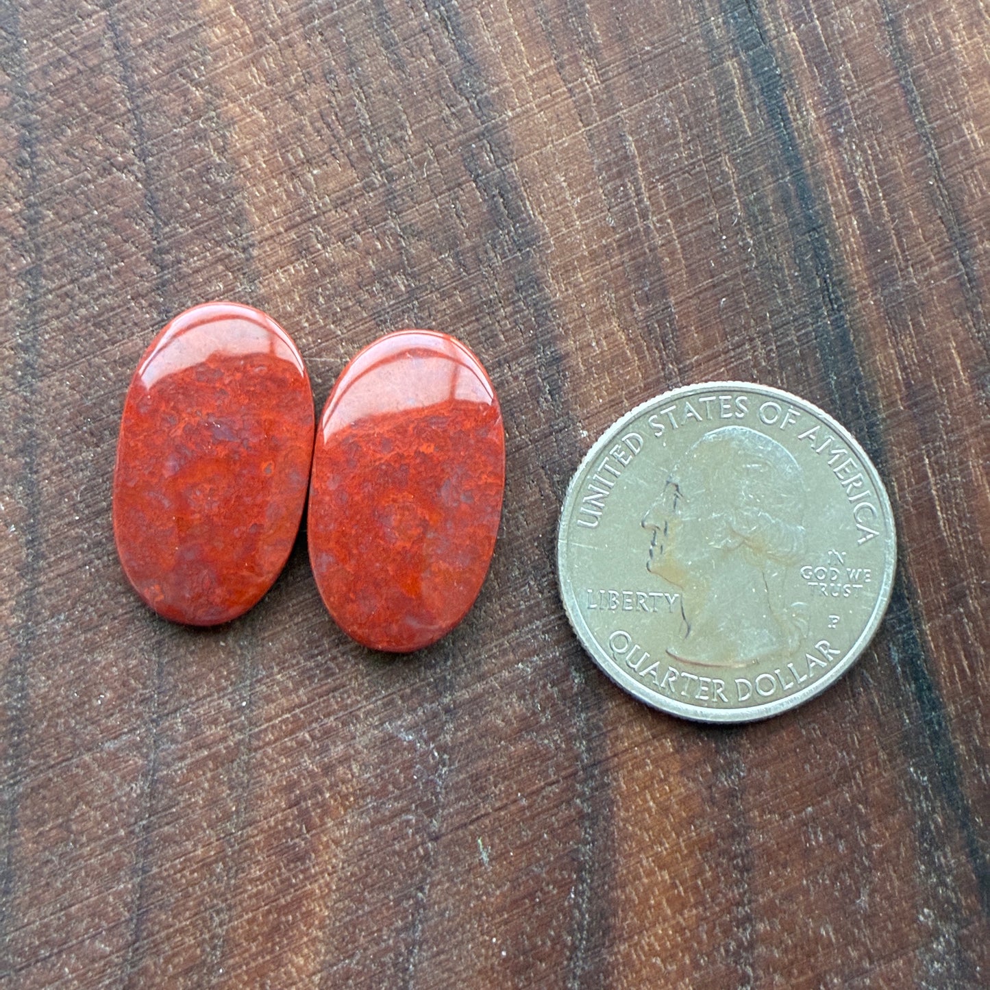 Red Agate - Cabochon Pair - Oval - Teardrop