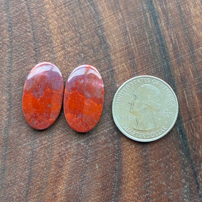 Red Agate - Cabochon Pair - Oval - Teardrop