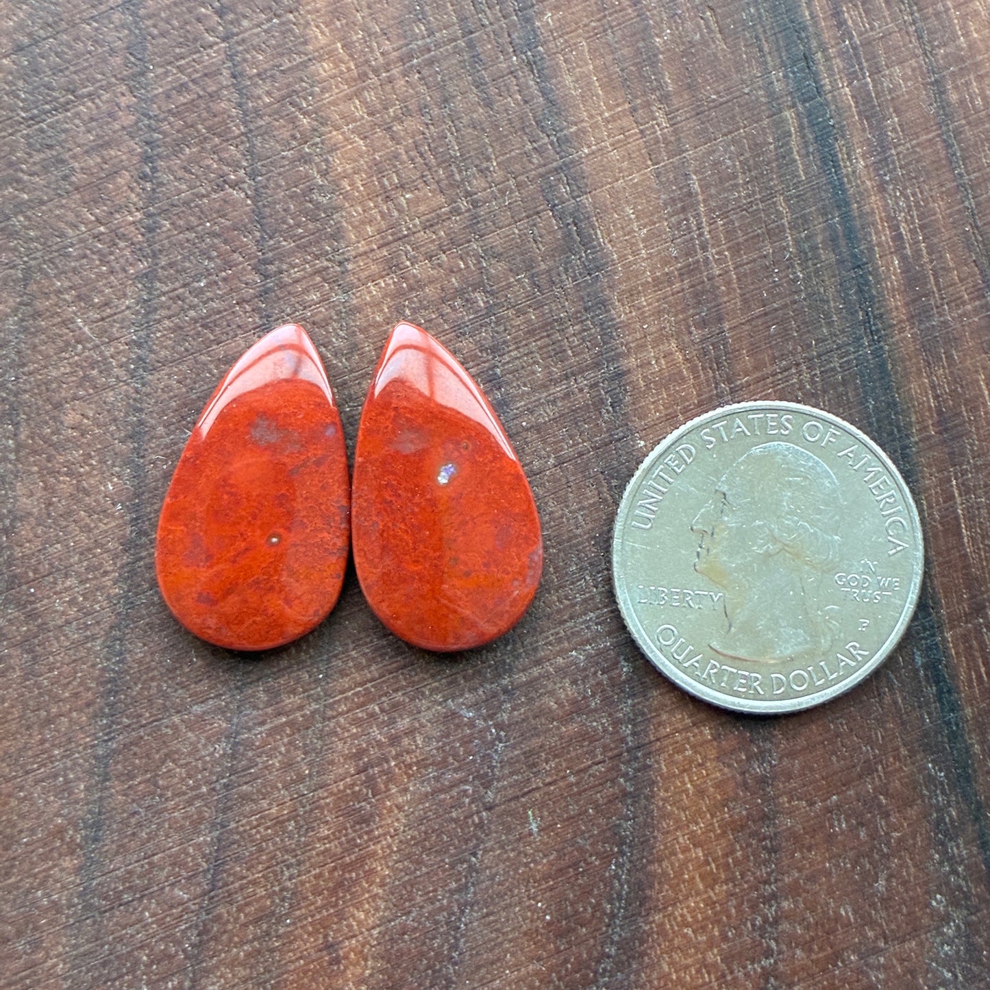 Red Agate - Cabochon Pair - Oval - Teardrop