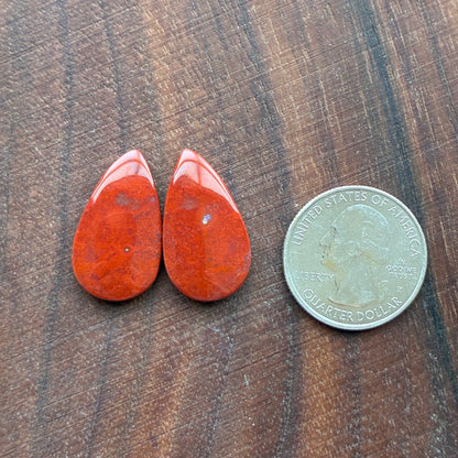Red Agate - Cabochon Pair - Oval - Teardrop