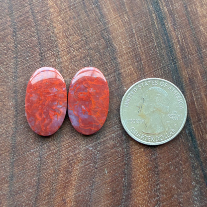 Red Agate - Cabochon Pair - Oval - Teardrop