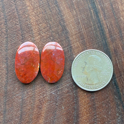 Red Agate - Cabochon Pair - Oval - Teardrop