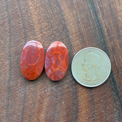 Red Agate - Cabochon Pair - Oval - Teardrop