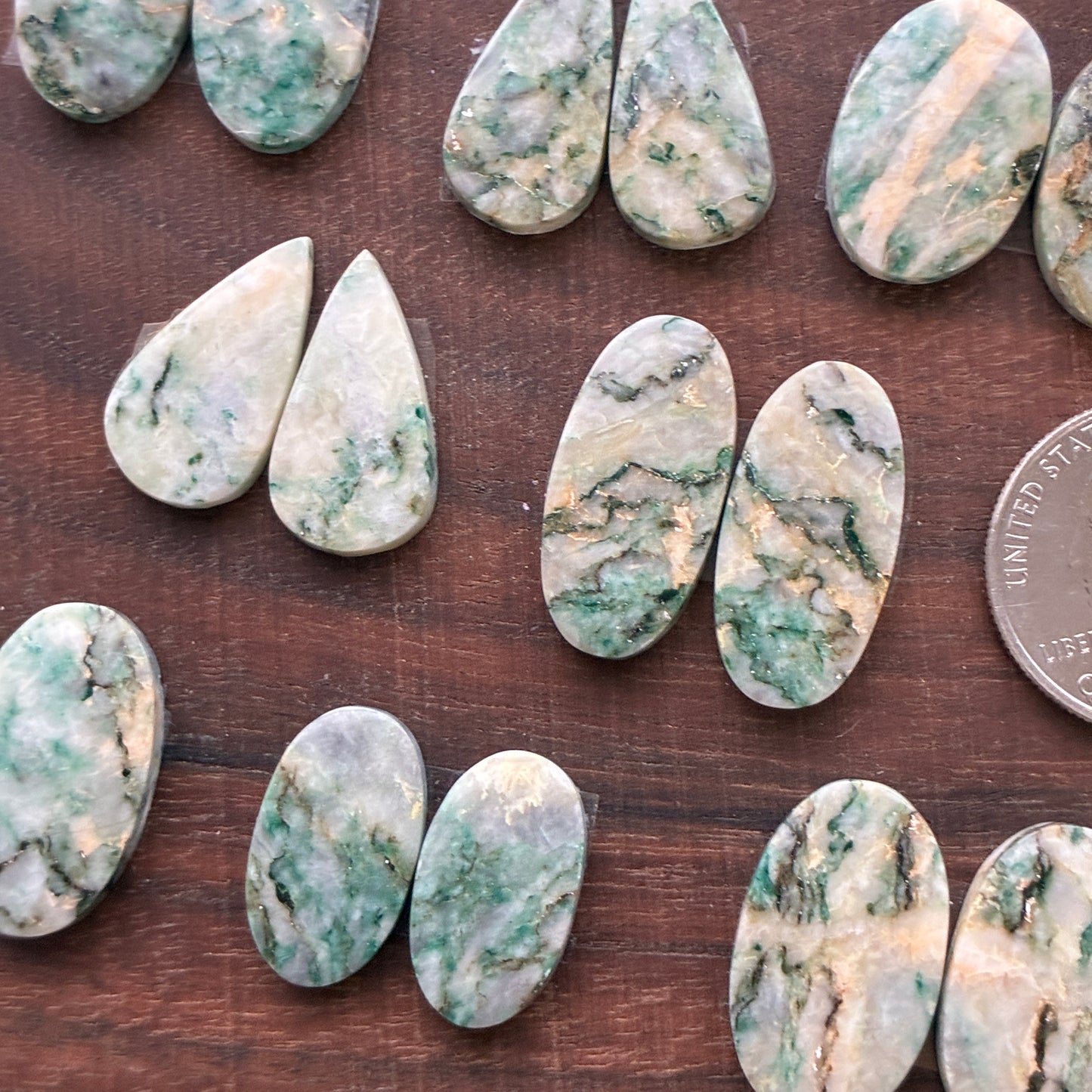Mariposite - Cabochon Pair - Oval - Teardrop