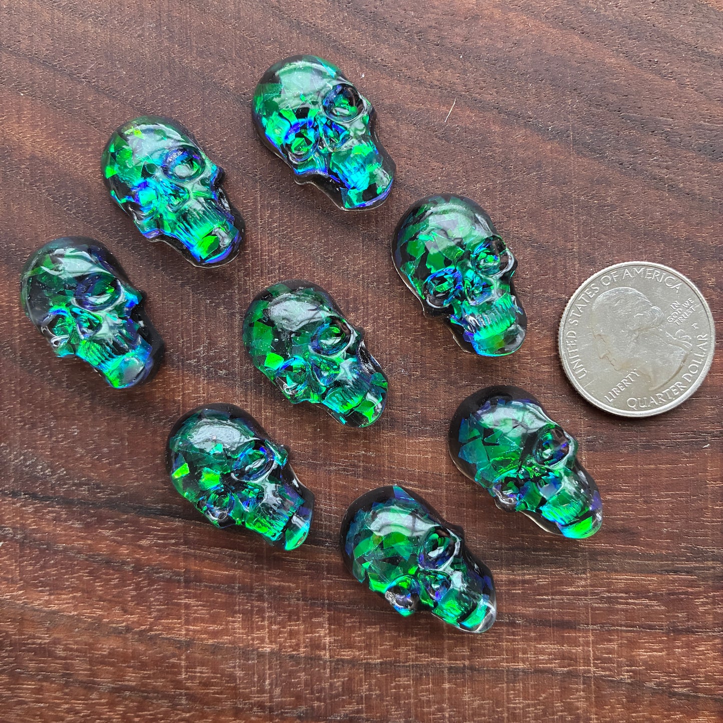 Resin - Skull - Cabochon - Blue Green - Ring - Pendant - Earring