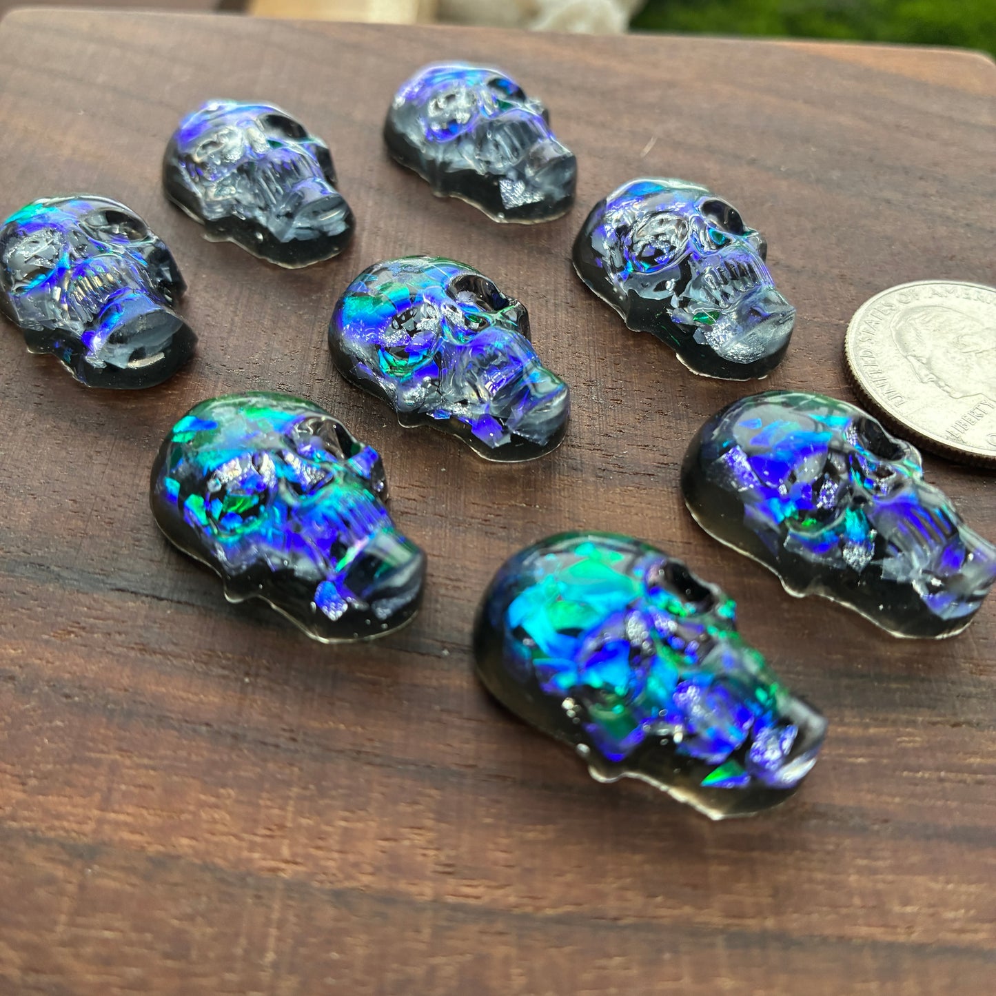 Resin - Skull - Cabochon - Blue Green - Ring - Pendant - Earring