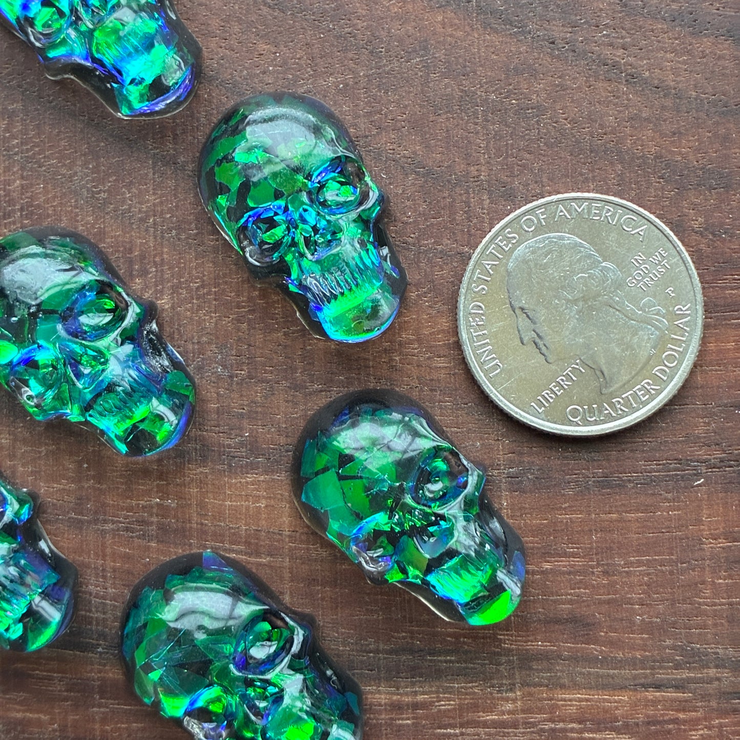 Resin - Skull - Cabochon - Blue Green - Ring - Pendant - Earring