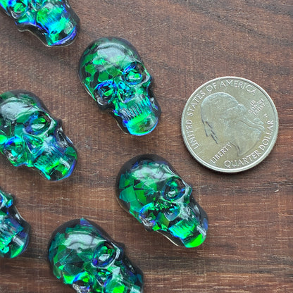 Resin - Skull - Cabochon - Blue Green - Ring - Pendant - Earring