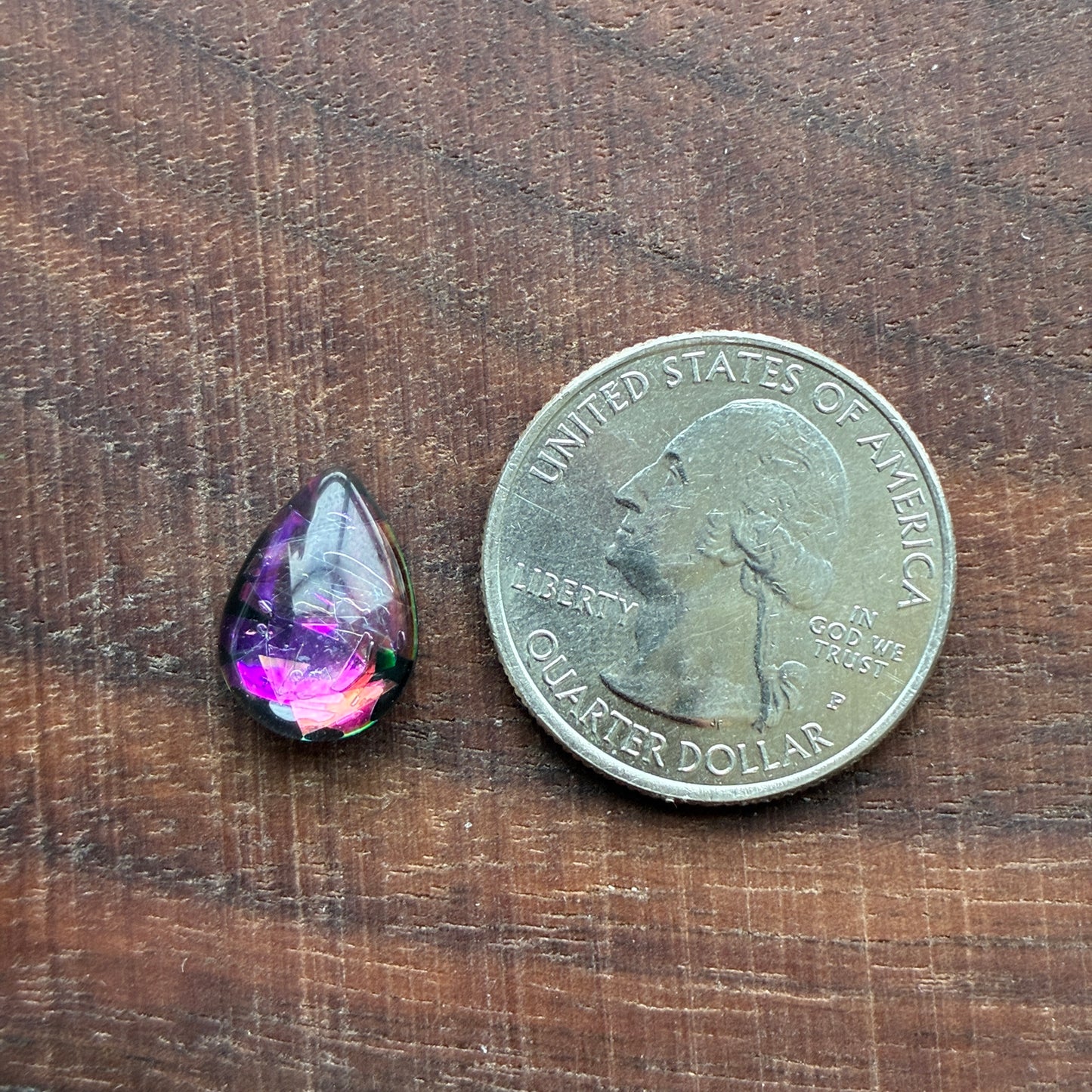 Glass Cabochon - Teardrop - 10 x 14mm - Fireworks - Pink - Green Blue - Blue