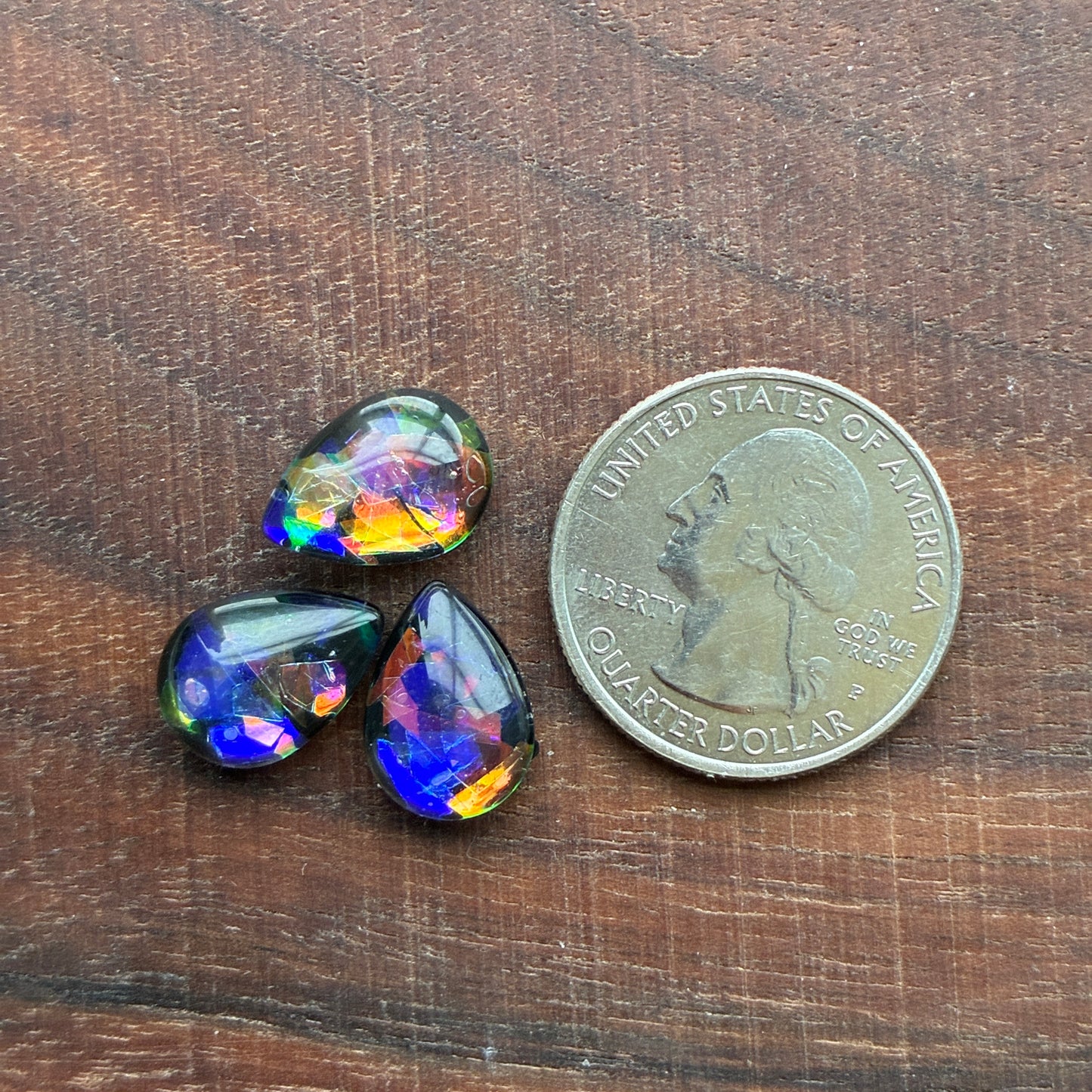 Glass Cabochon - Teardrop - 10 x 14mm - Fireworks - Pink - Green Blue - Blue