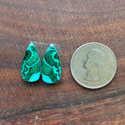 Chrysocolla Malachite - Cabochon Pair - Teardrop