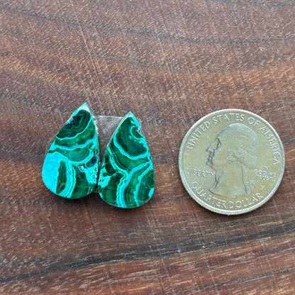 Chrysocolla Malachite - Cabochon Pair - Teardrop