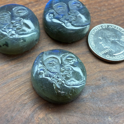 Labradorite Carving - Sun Moon Face - Flatback - Small
